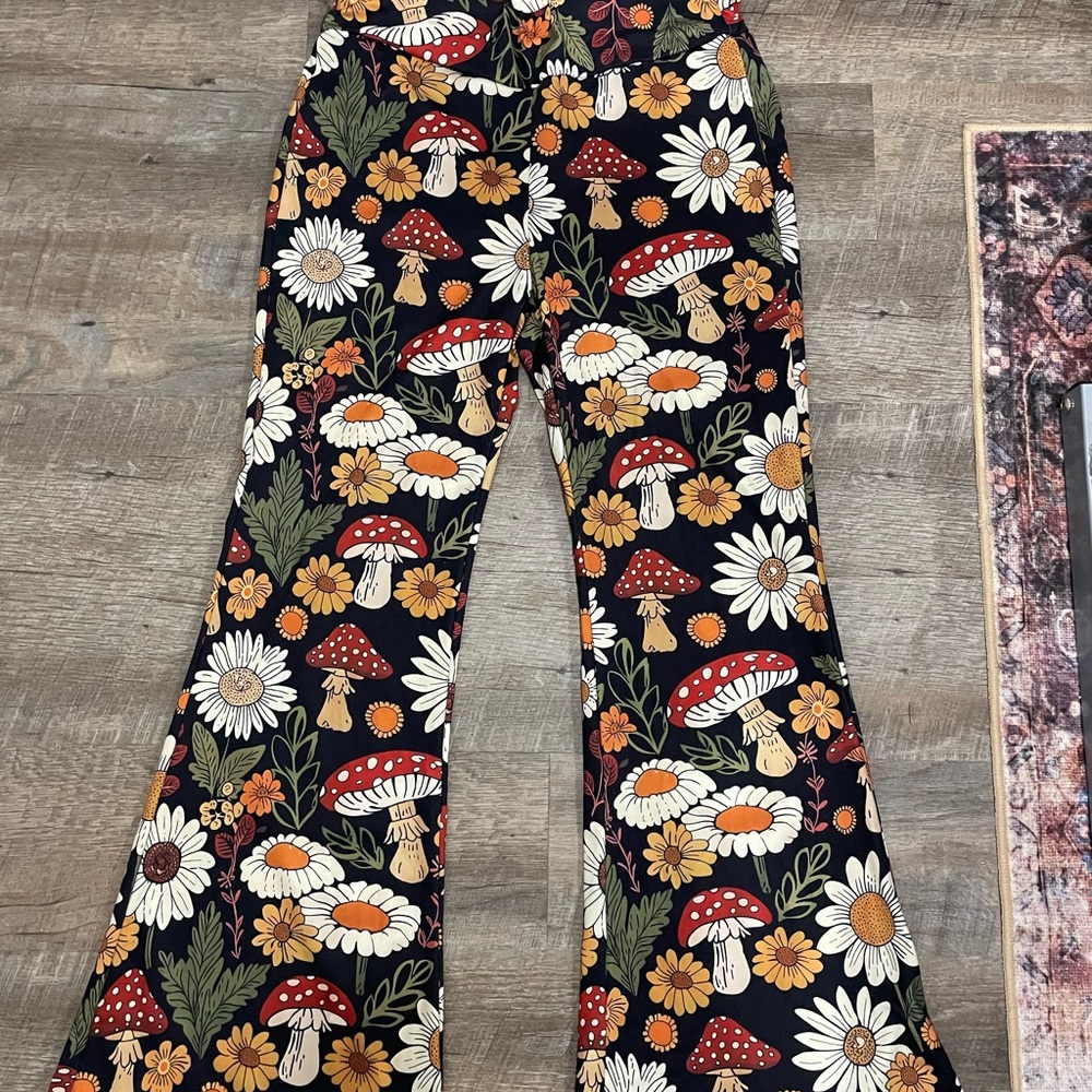 Floral and Mushroom Print Kids Bell Bottoms